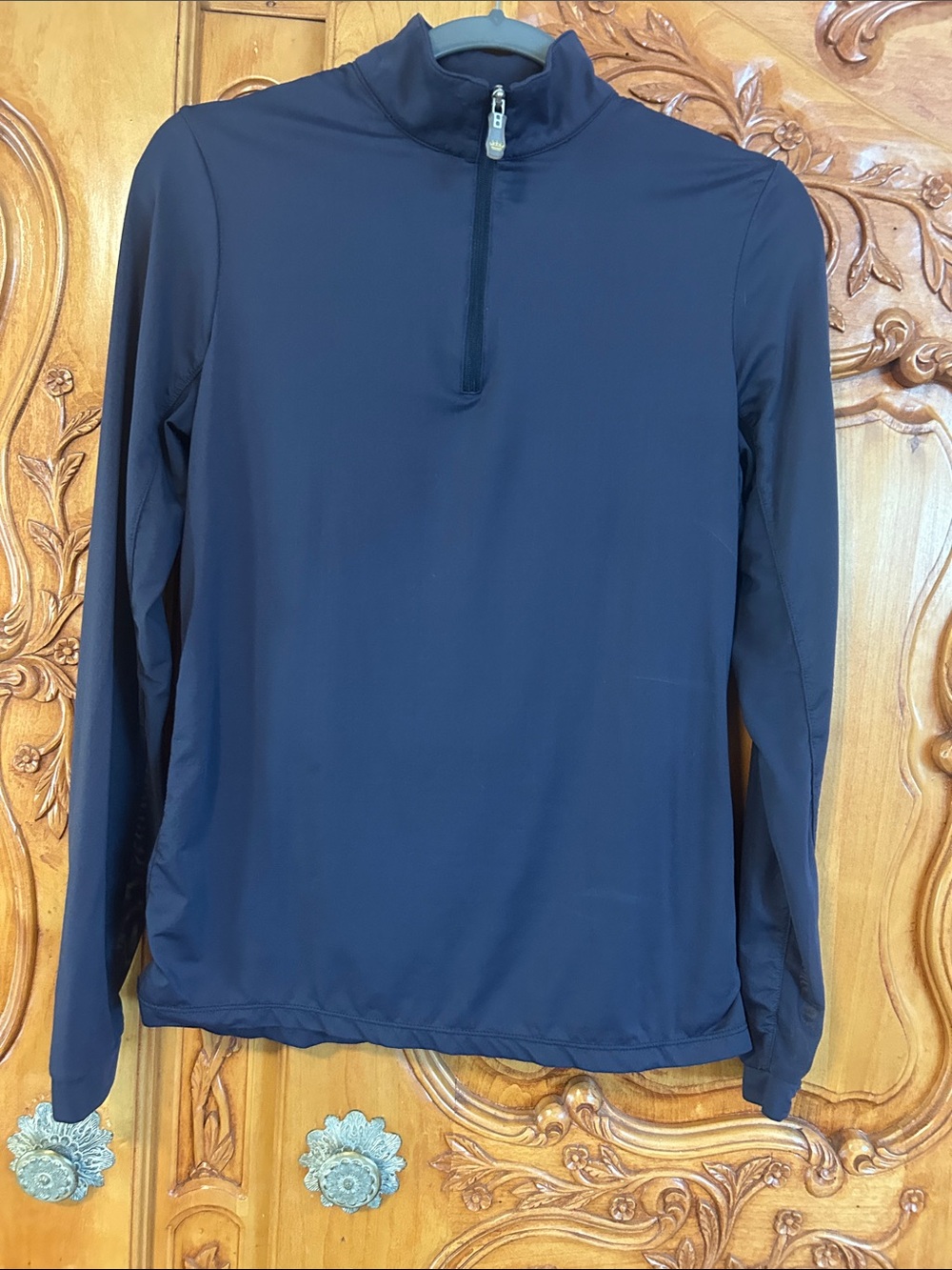 Kastel Denmark Women's Navy Half-Zip Pullover with Rhinestone Heart Back